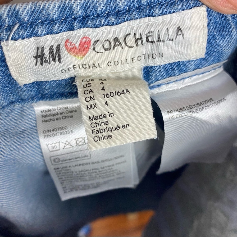 H&M Coachella Jean Skirt Womens Size 4 Small Embroidered Floral Blue Mini - Picture 6 of 8